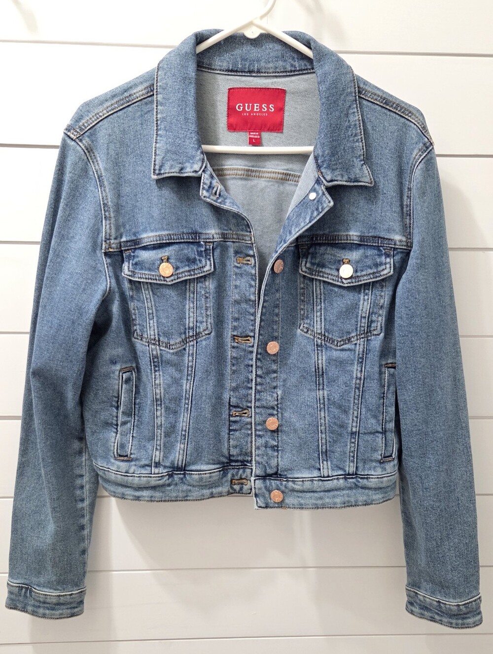 GUESS Women's Light Wash Blue Denim Jacket